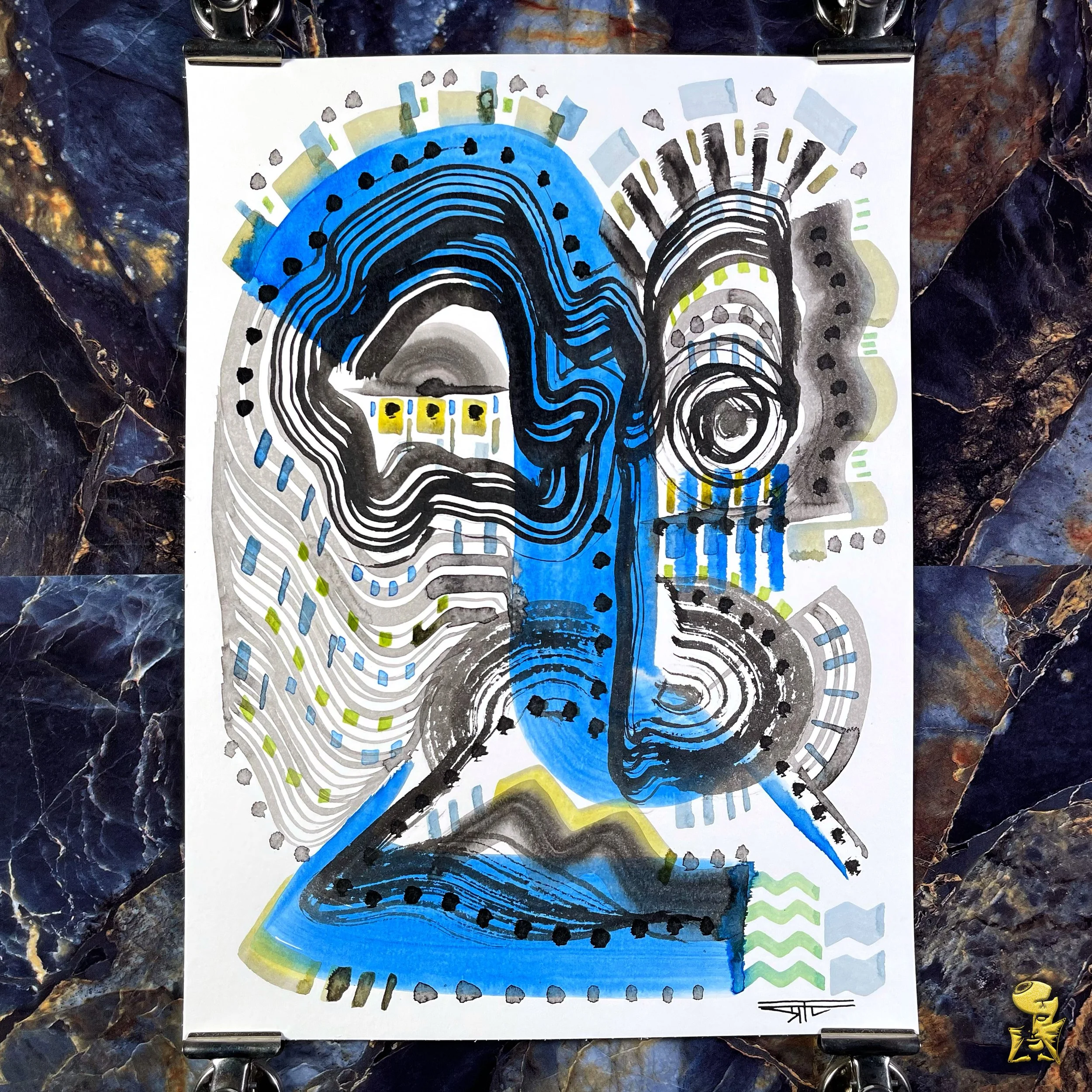 #2343 The Many Faces: Abstract Ink Painting by Ray Taylor