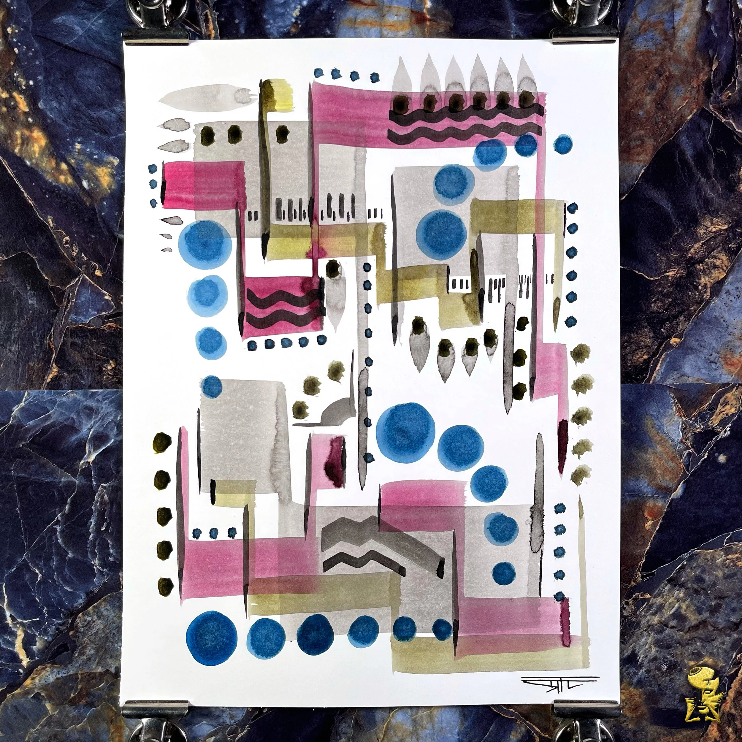 #2344 The Many Faces: Abstract Ink Painting by Ray Taylor