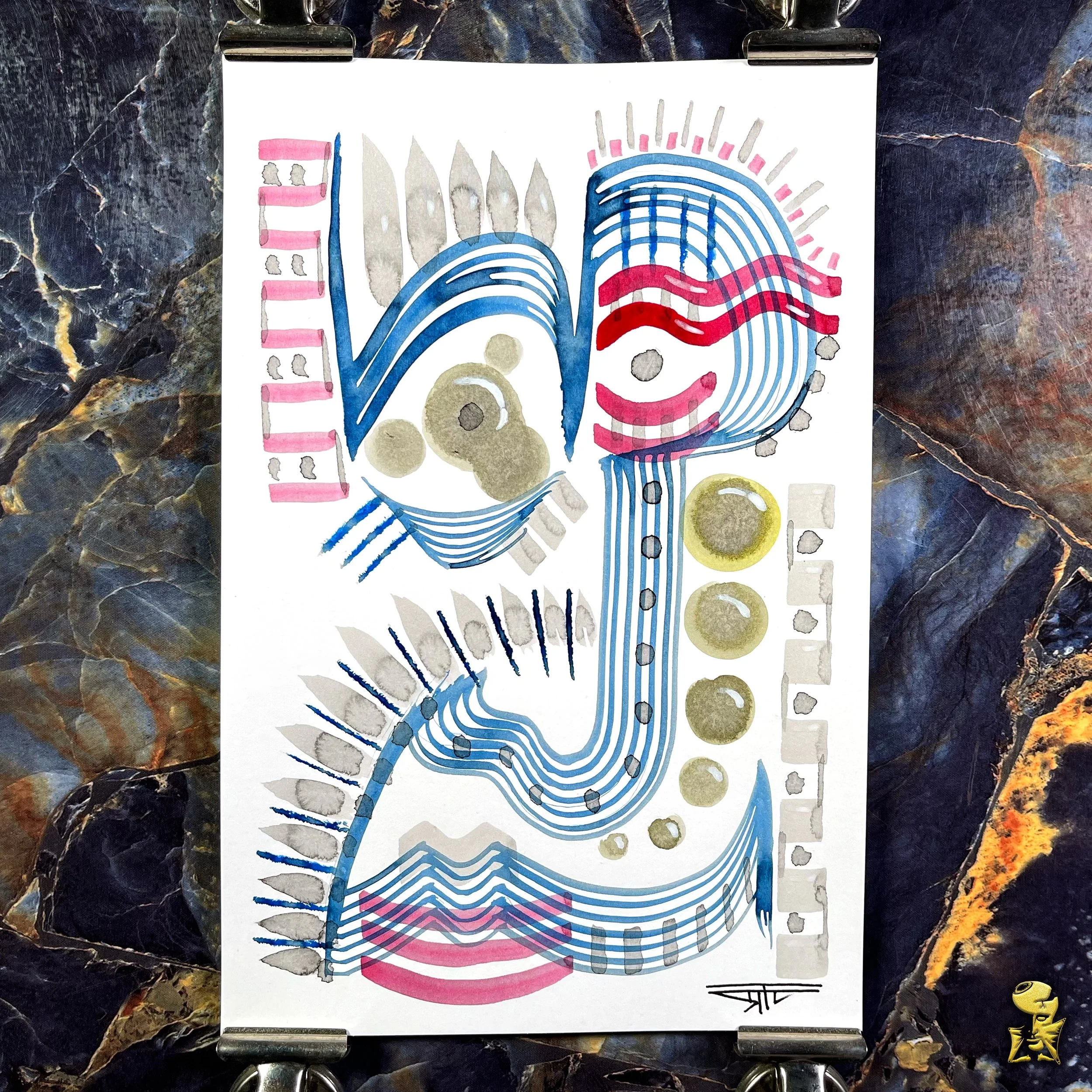 #2346 The Many Faces: Abstract Ink Painting by Ray Taylor