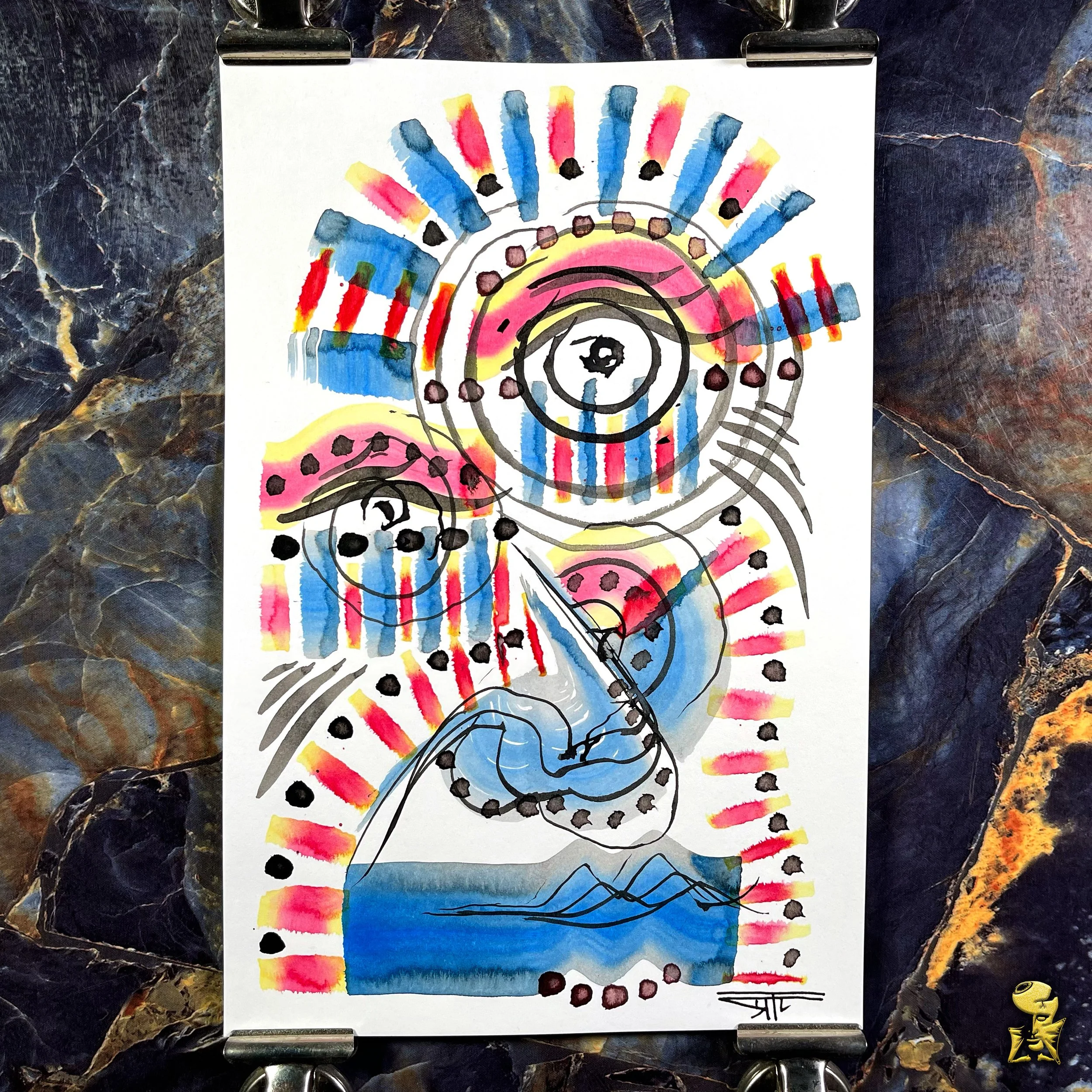 #2348 The Many Faces: Abstract Ink Painting by Ray Taylor