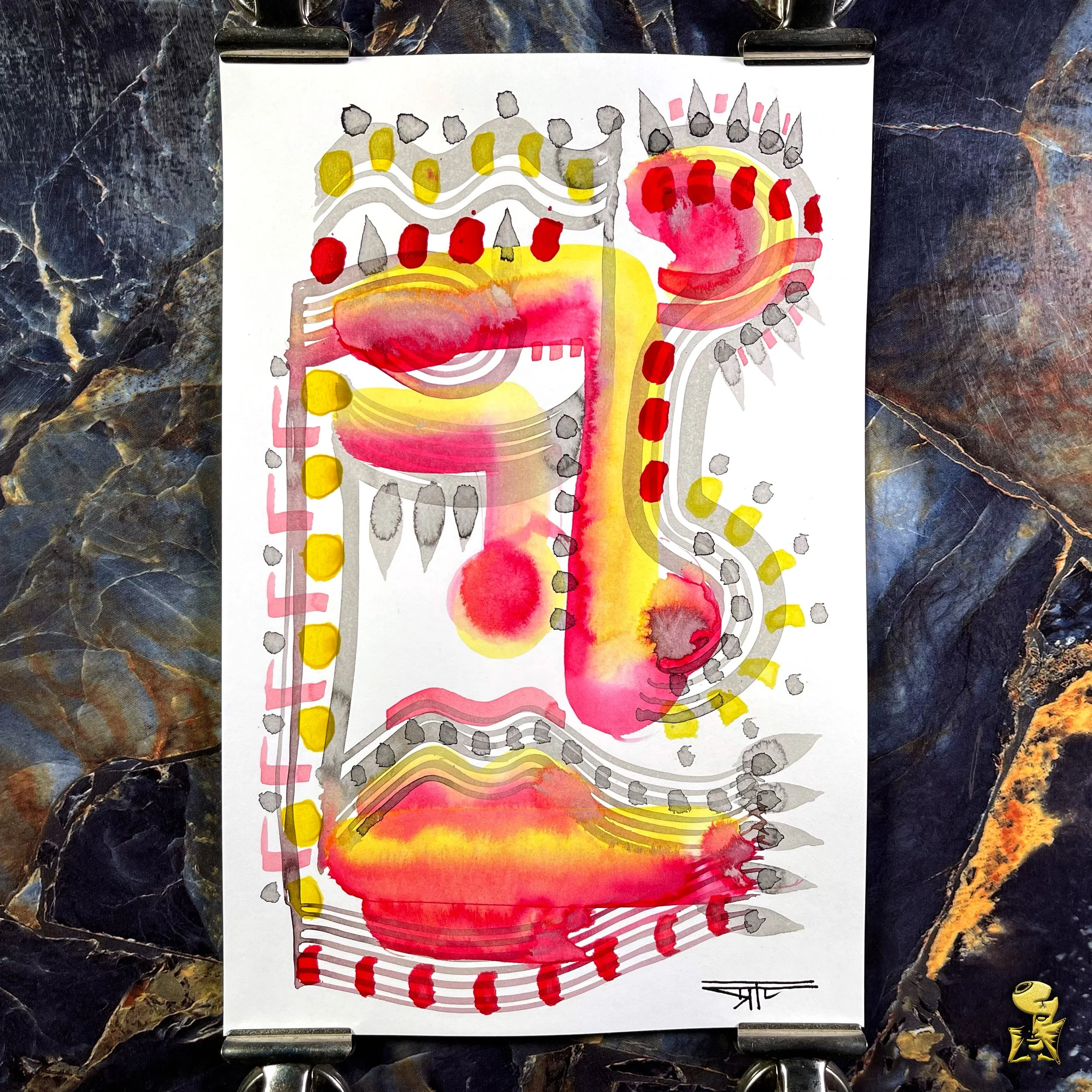 #2349 The Many Faces: Abstract Ink Painting by Ray Taylor