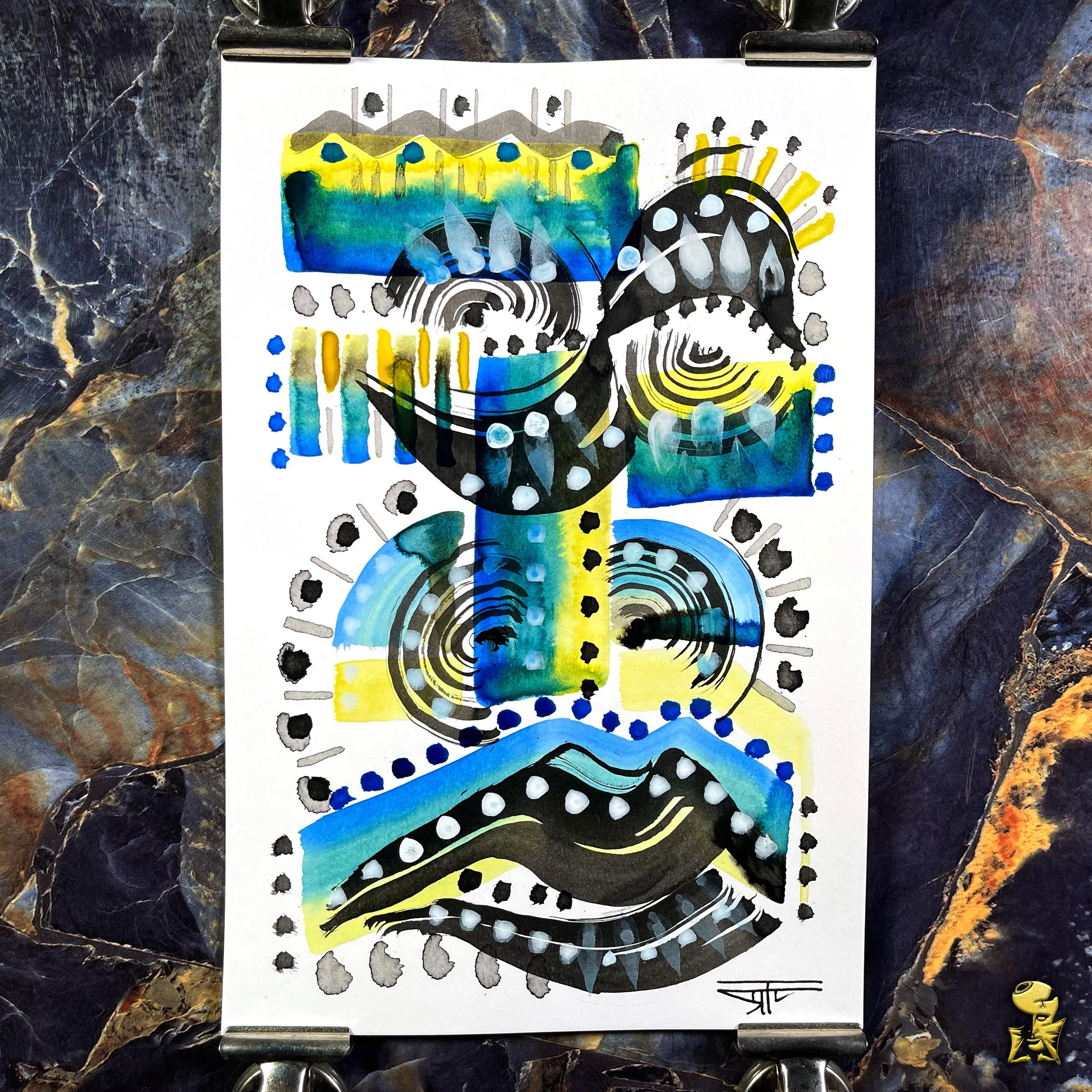 #2352 The Many Faces: Abstract Ink Painting by Ray Taylor