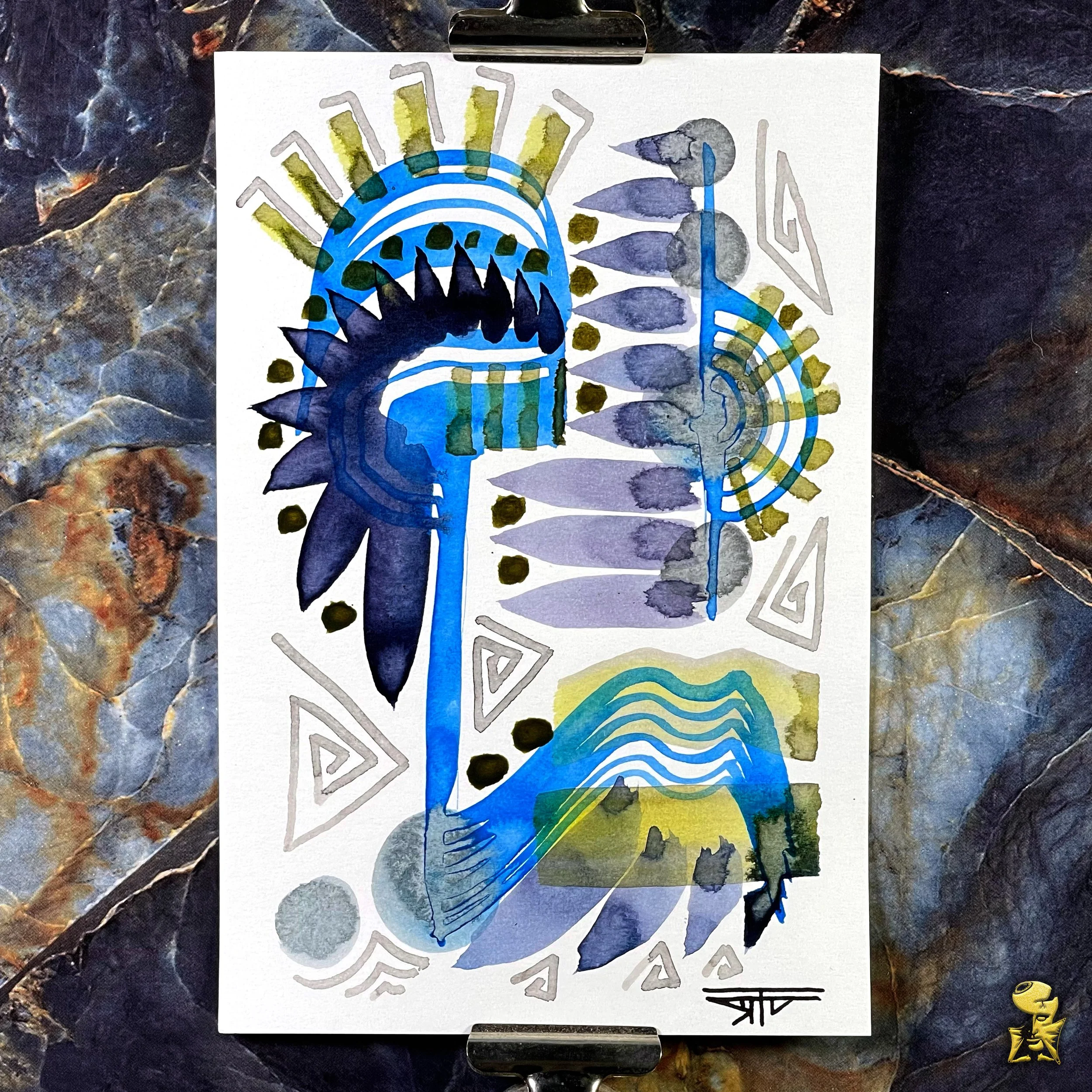 #2355 The Many Faces: Abstract Ink Painting by Ray Taylor