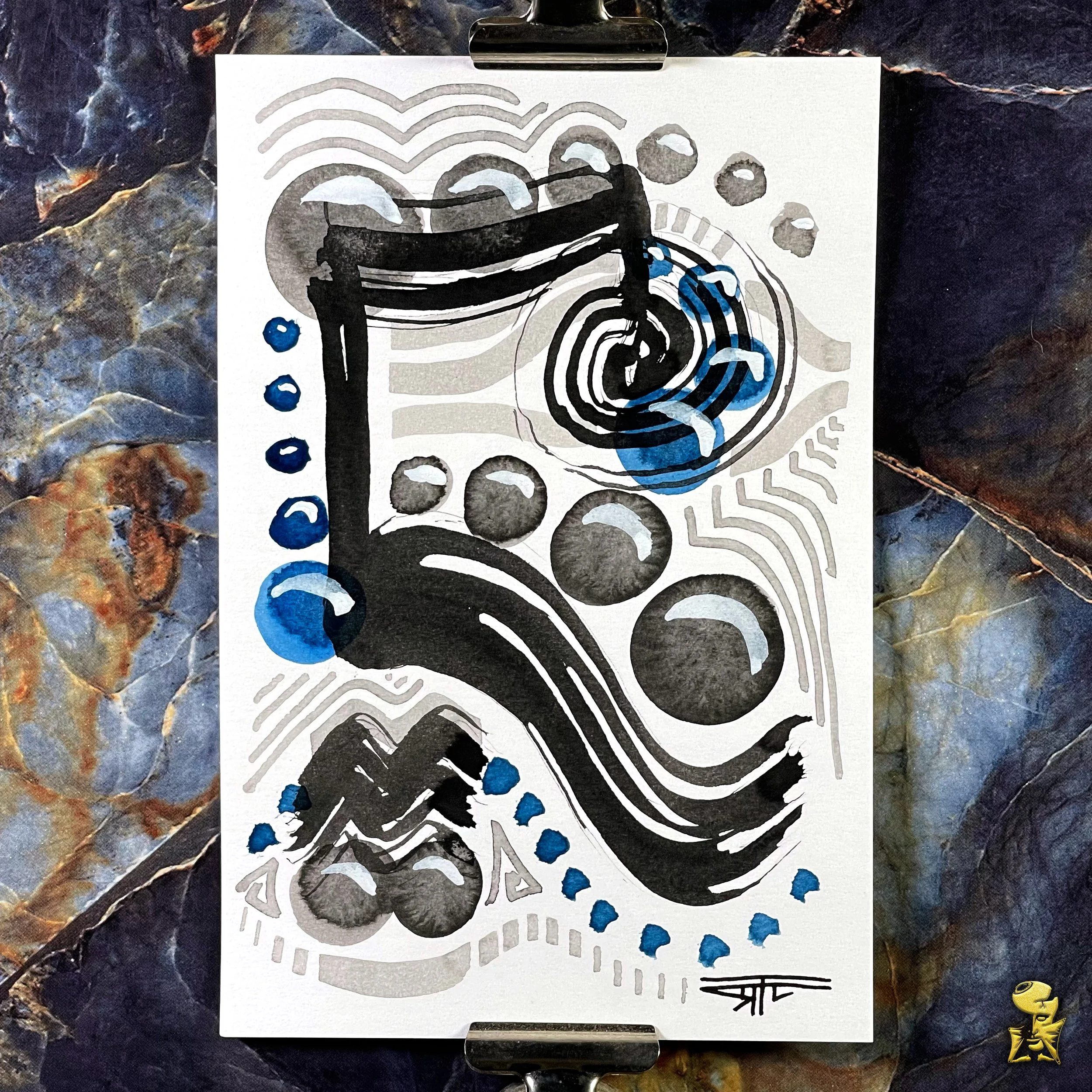 #2356 The Many Faces: Abstract Ink Painting by Ray Taylor