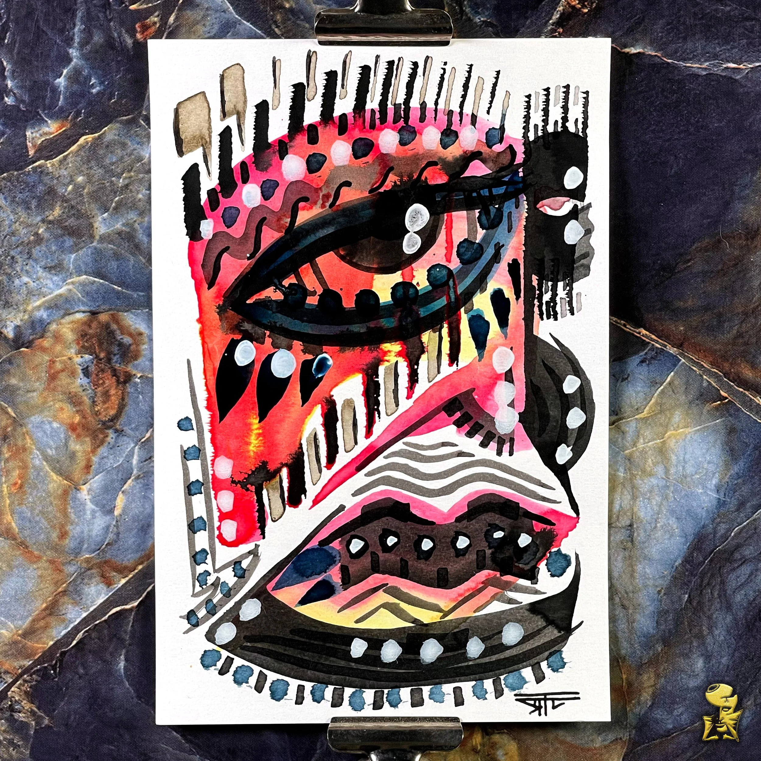 #2357 The Many Faces: Abstract Ink Painting by Ray Taylor