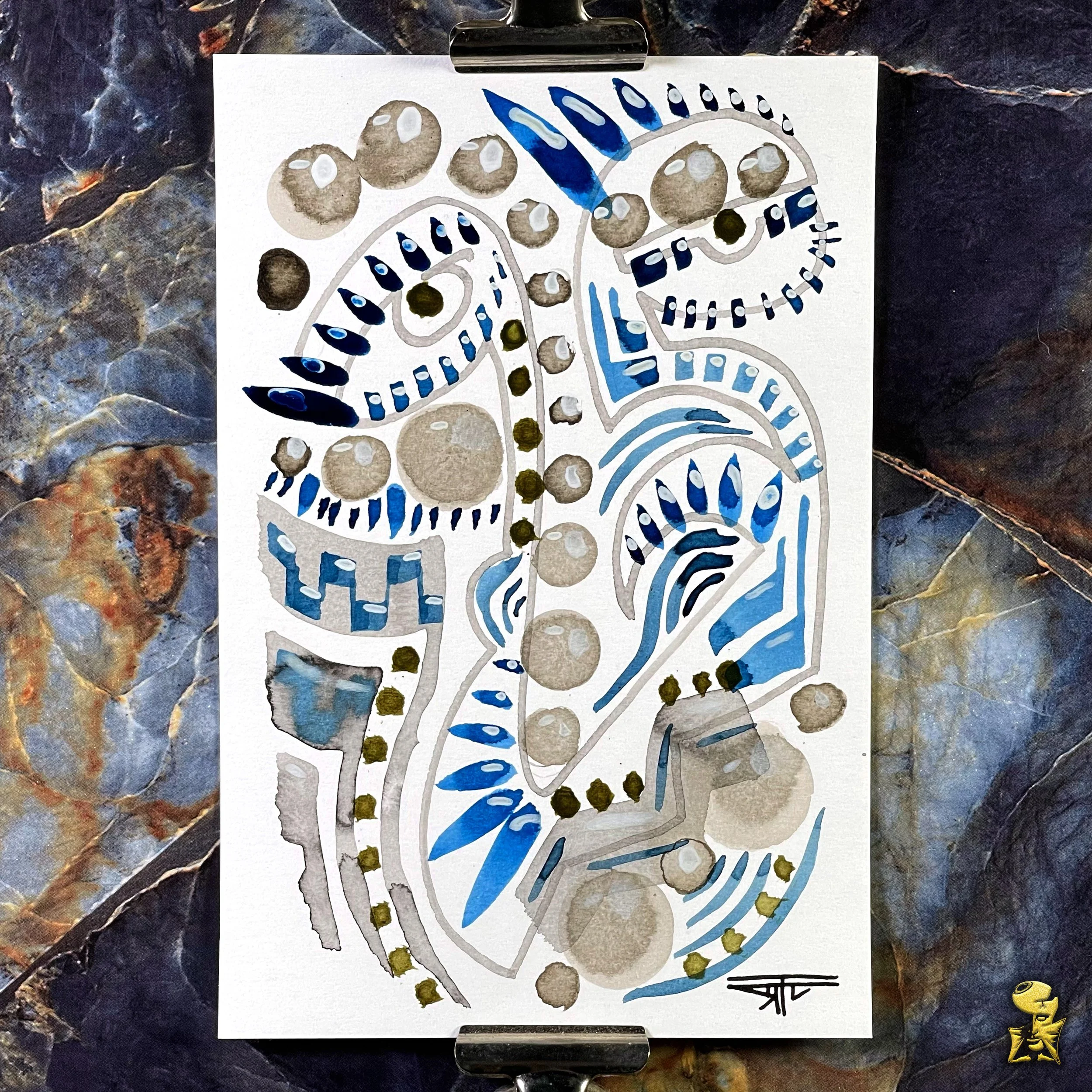 #2358 The Many Faces: Abstract Ink Painting by Ray Taylor