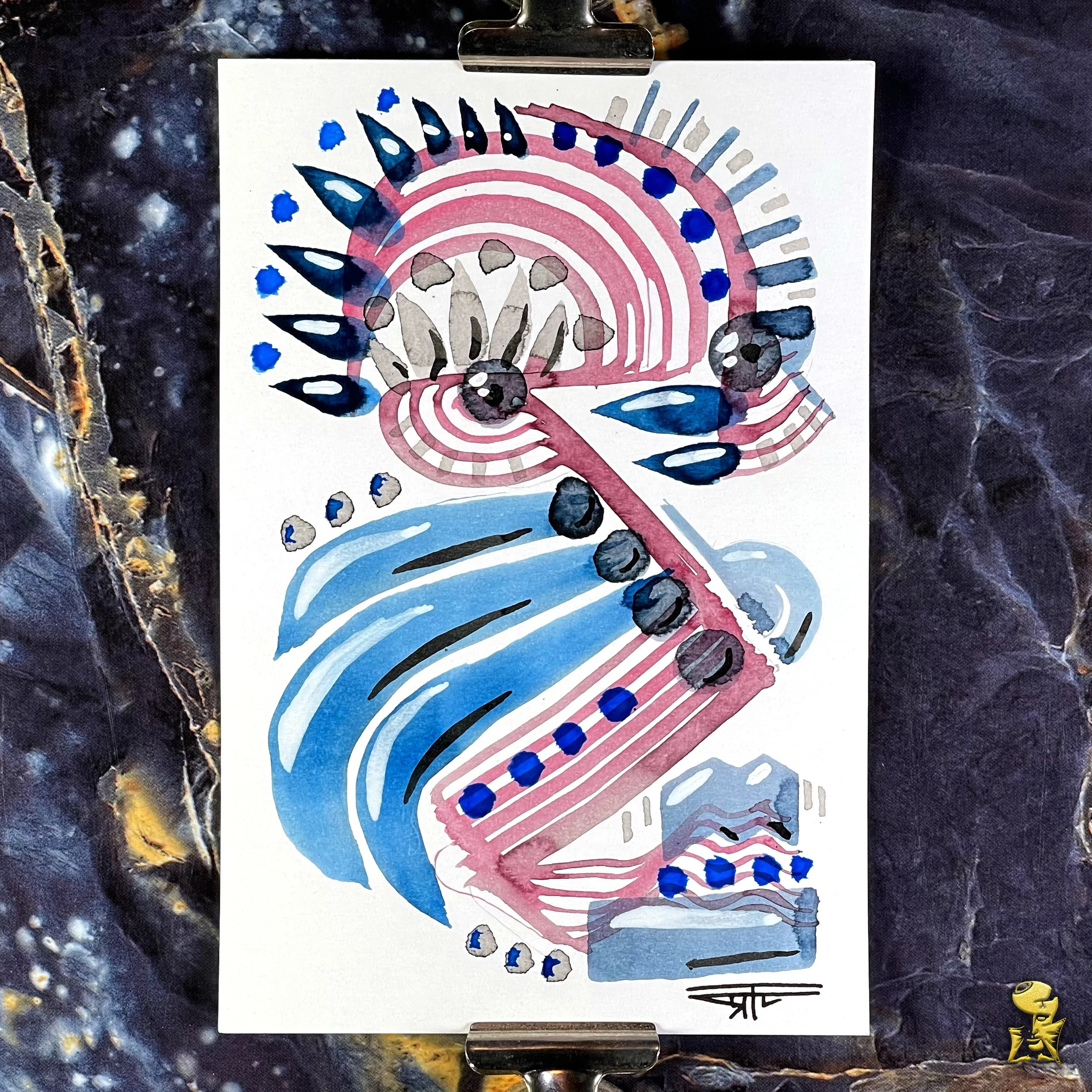 #2360 The Many Faces: Abstract Ink Painting by Ray Taylor