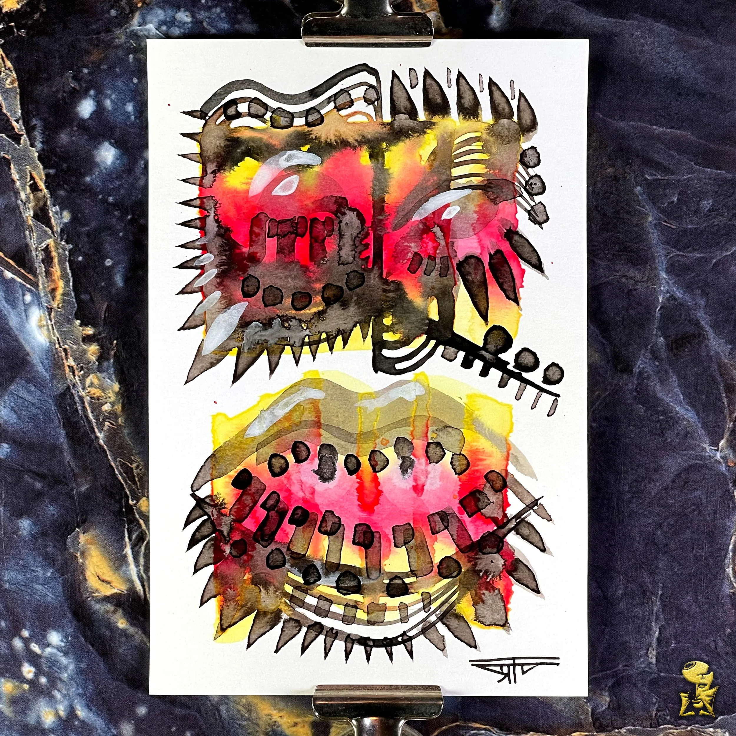 #2361 The Many Faces: Abstract Ink Painting by Ray Taylor