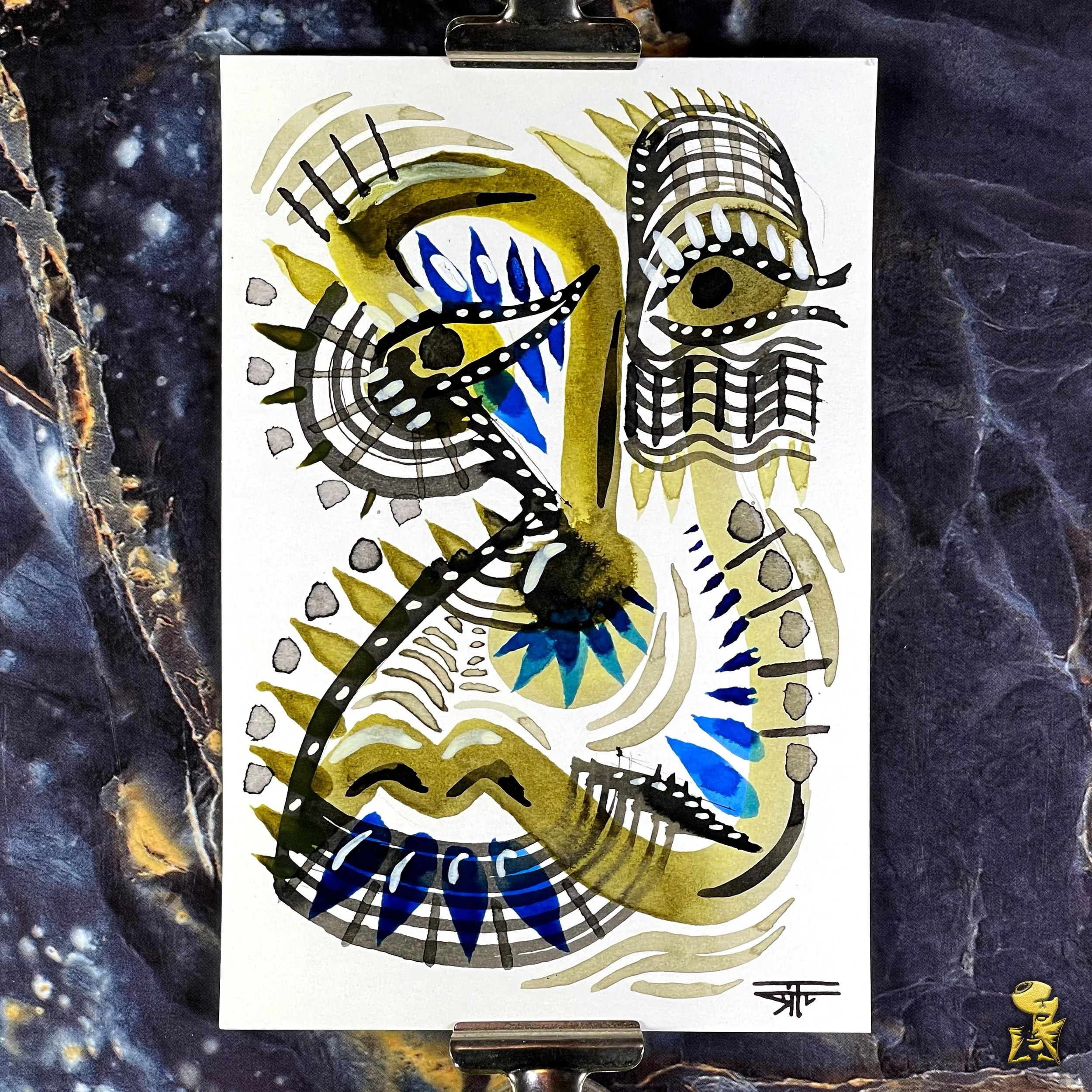 #2362 The Many Faces: Abstract Ink Painting by Ray Taylor