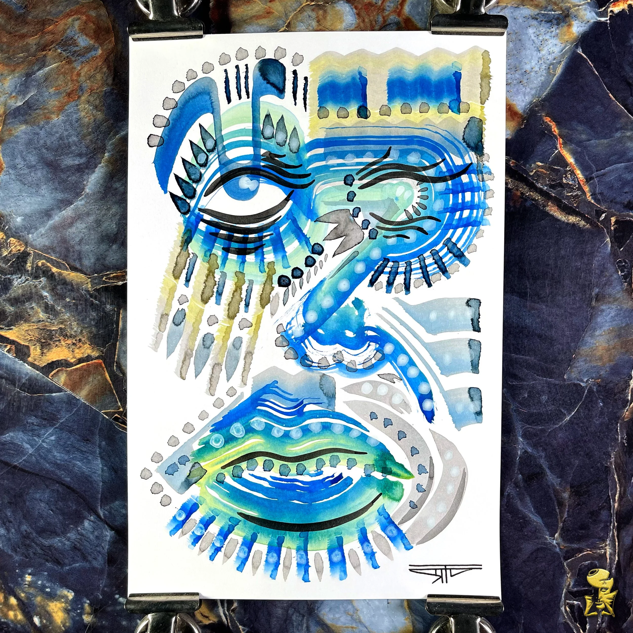 #2369 The Many Faces: Abstract Ink Painting by Ray Taylor