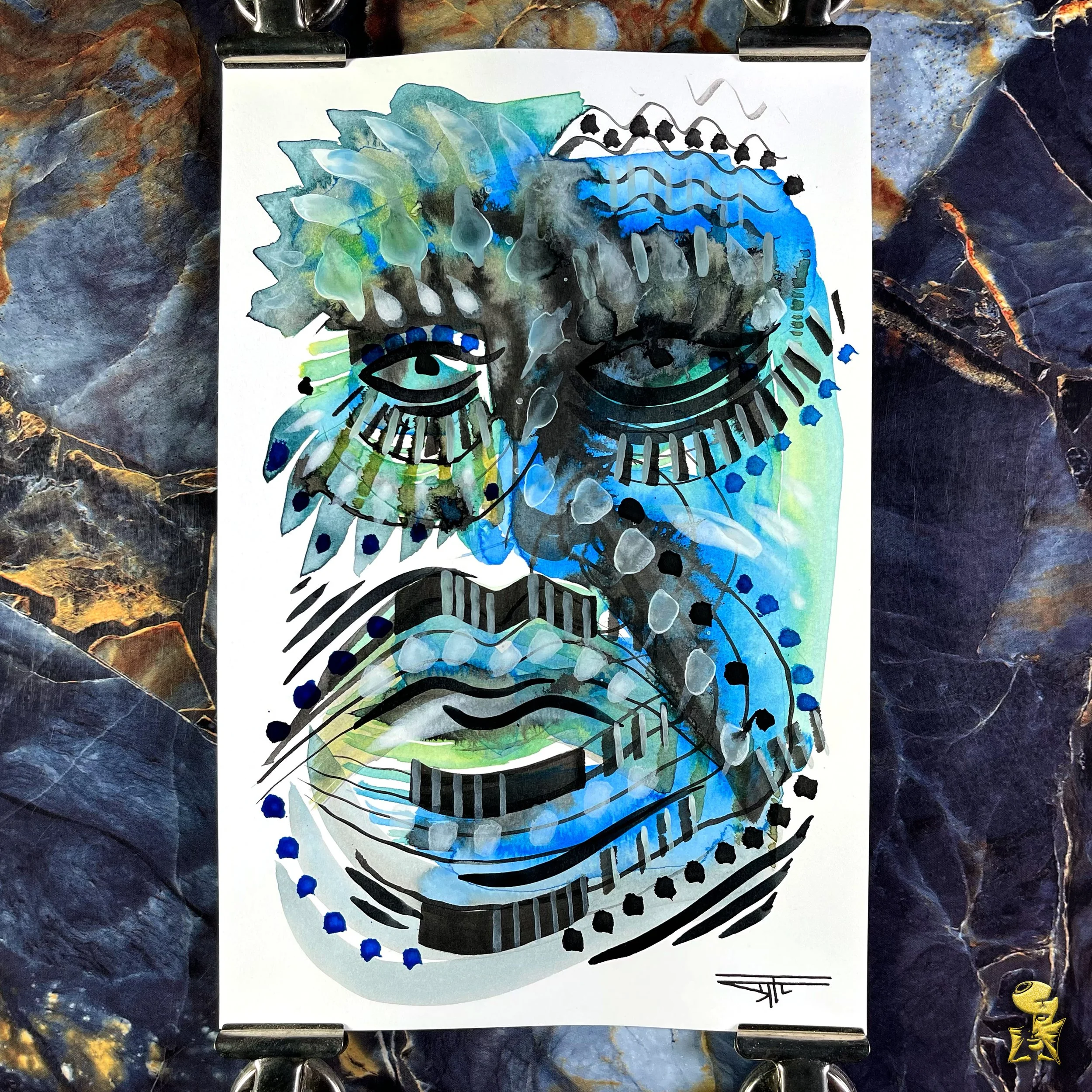 #2370 The Many Faces: Abstract Ink Painting by Ray Taylor