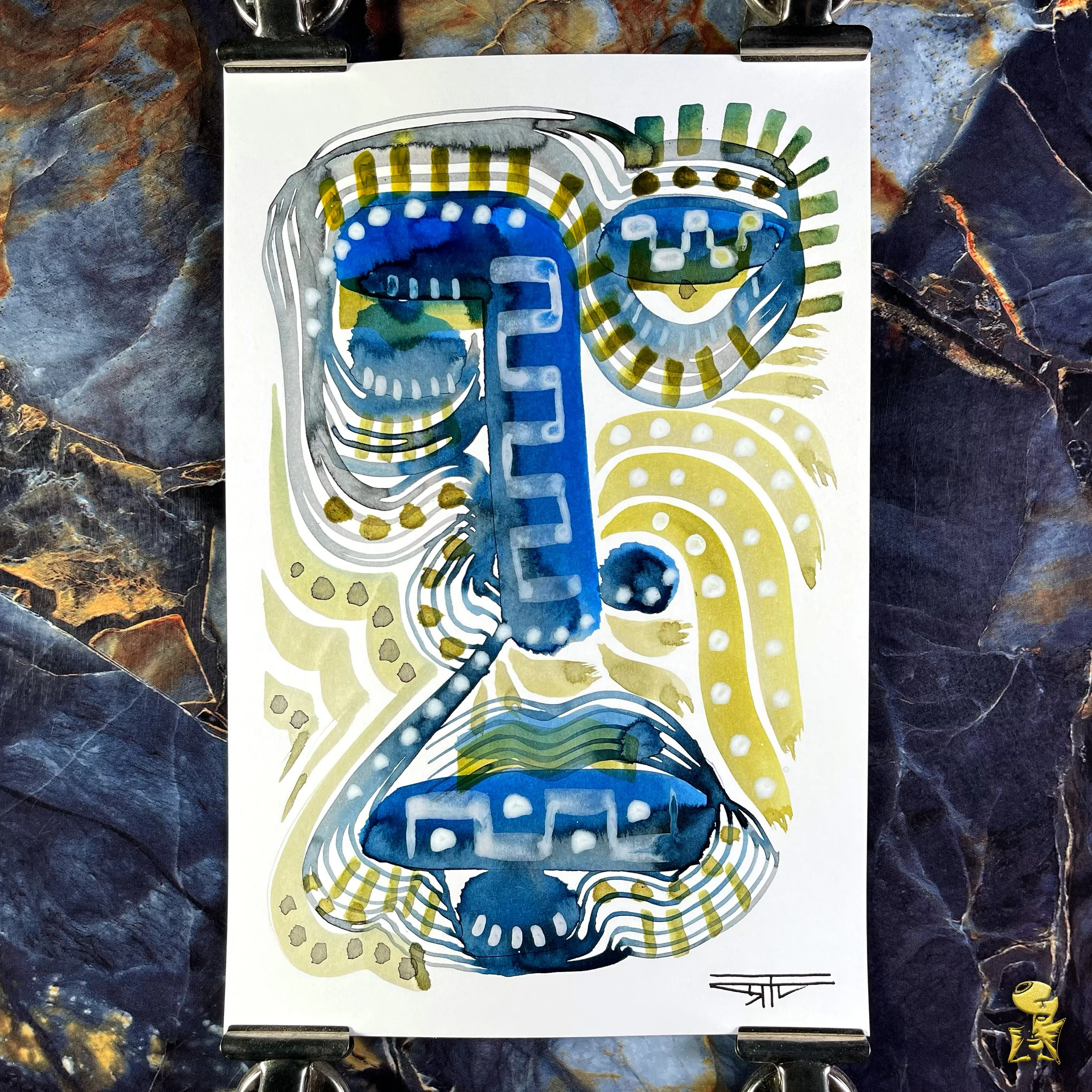 #2373 The Many Faces: Abstract Ink Painting by Ray Taylor