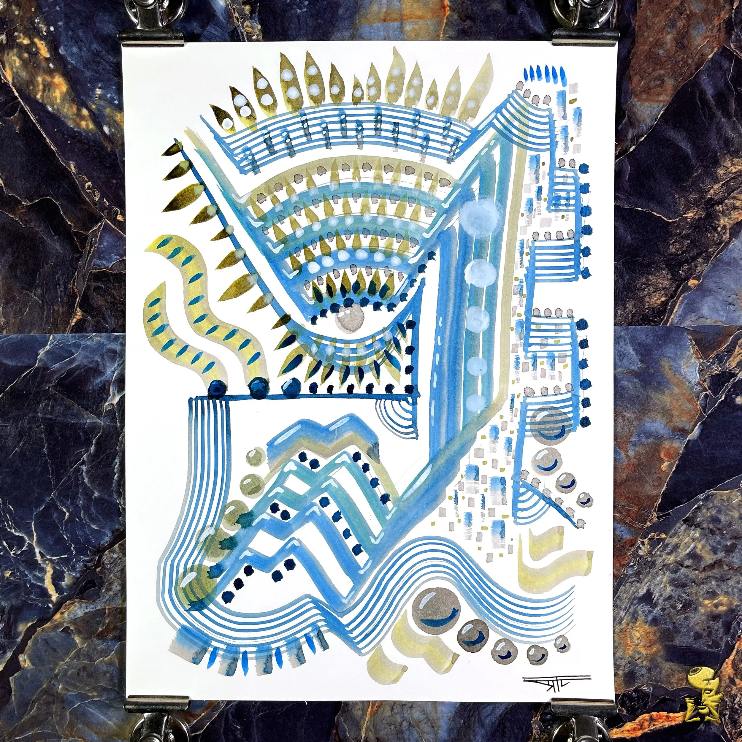 #2374 The Many Faces: Abstract Ink Painting by Ray Taylor