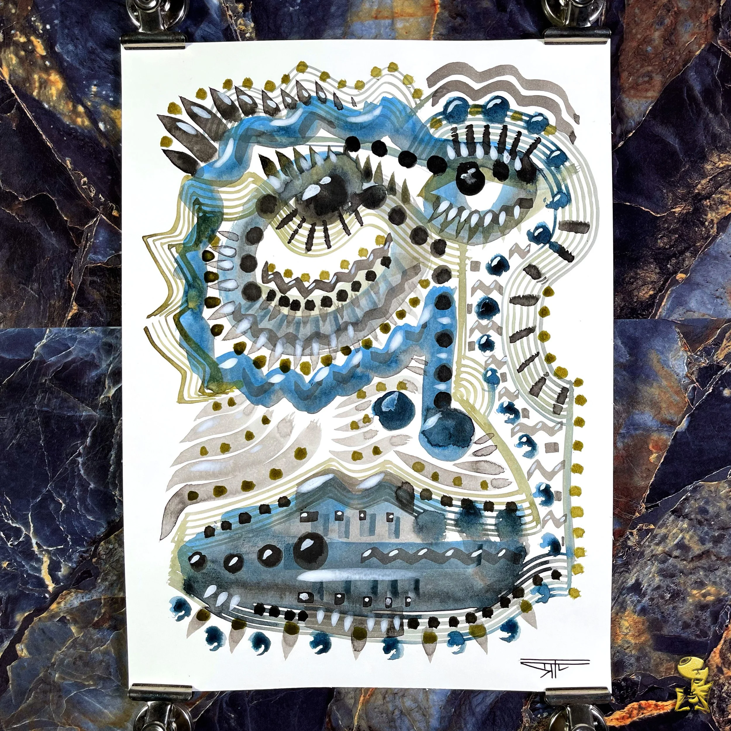 #2377 The Many Faces: Abstract Ink Painting by Ray Taylor