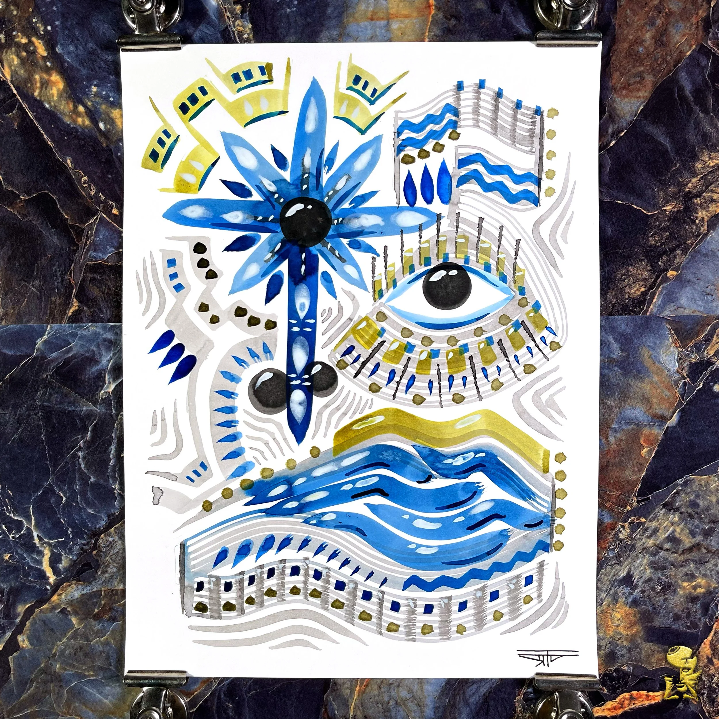 #2379 The Many Faces: Abstract Ink Painting by Ray Taylor