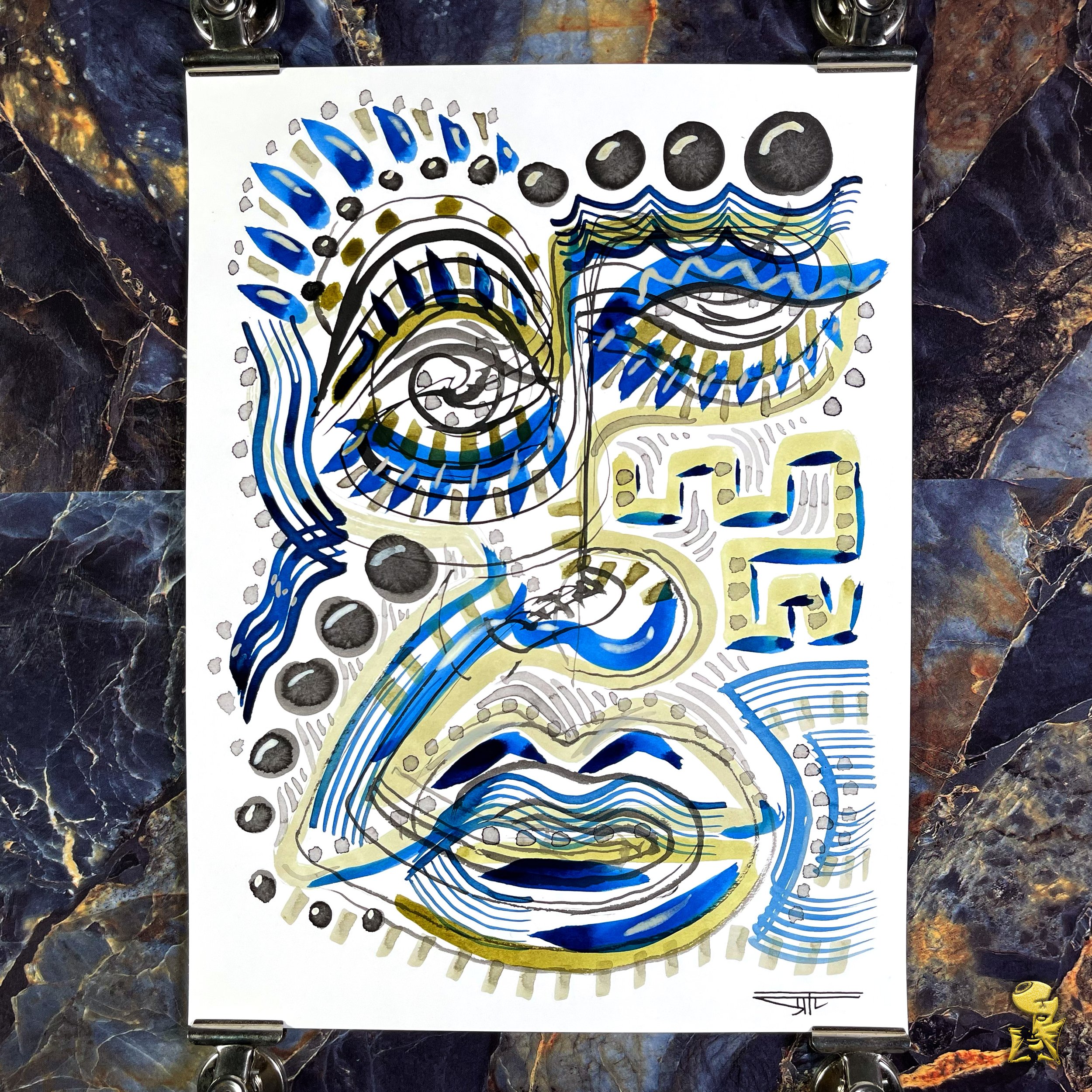 #2380 The Many Faces: Abstract Ink Painting by Ray Taylor