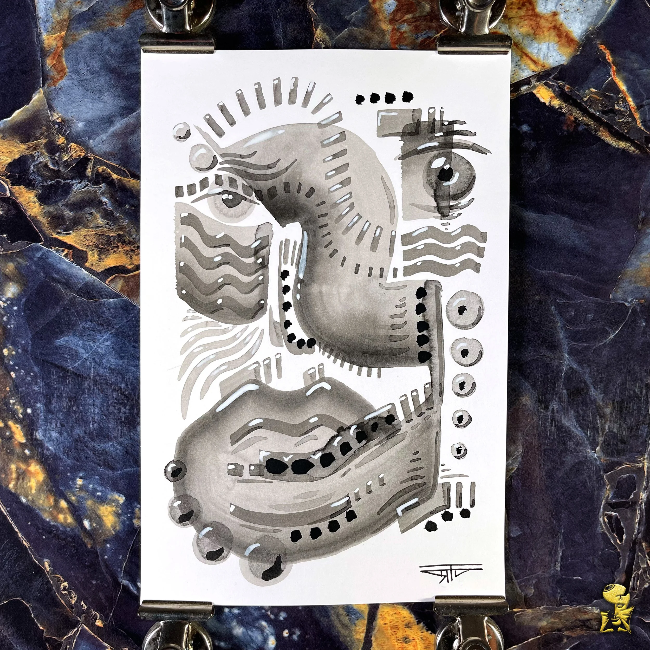 #2413 The Many Faces: Abstract Ink Painting by Ray Taylor