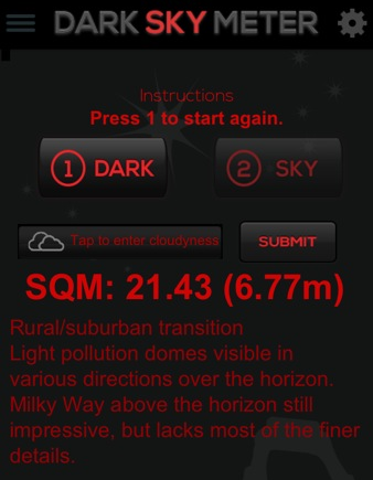 The Dark Sky Meter reading wa staken after midnight.