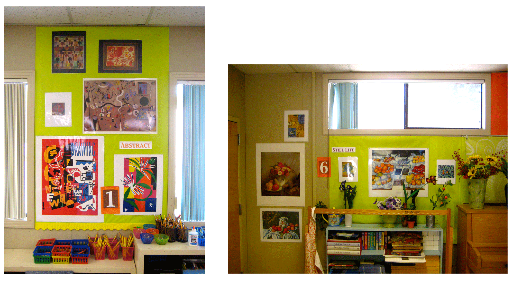 Abstract and Still Life wall displays in the art room