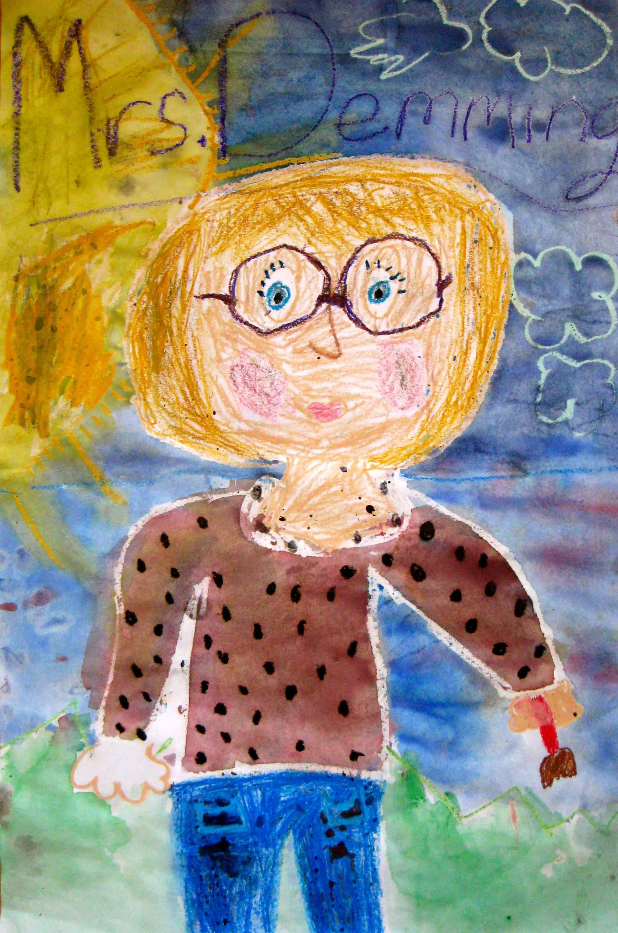 Portrait of Ms. Deming by Grade Four Roosevelt student.