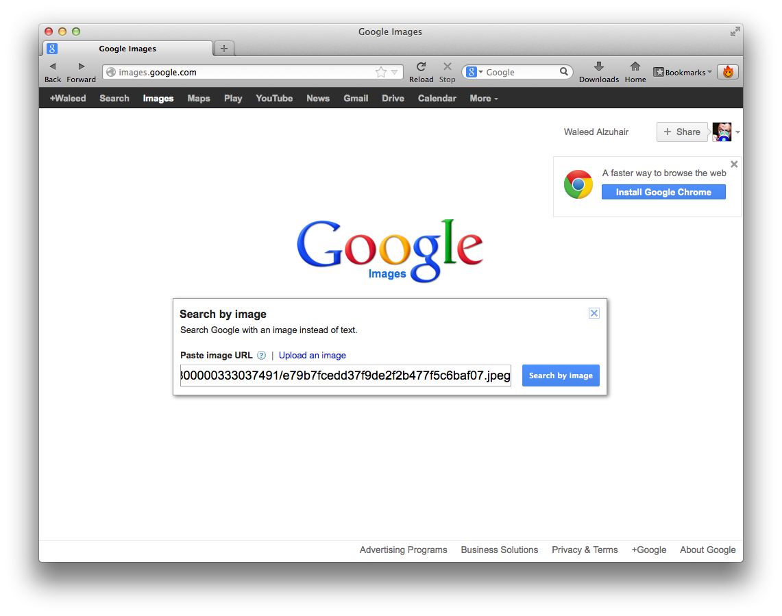 3. Paste (or type) the URL of the image to search for. Or, upload it.