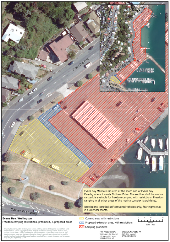 Map of the proposed freedom camping extension. The yellow area is the existing freedom camping area, and blue area is the proposed extension. Taken from WCC Statement of Proposal