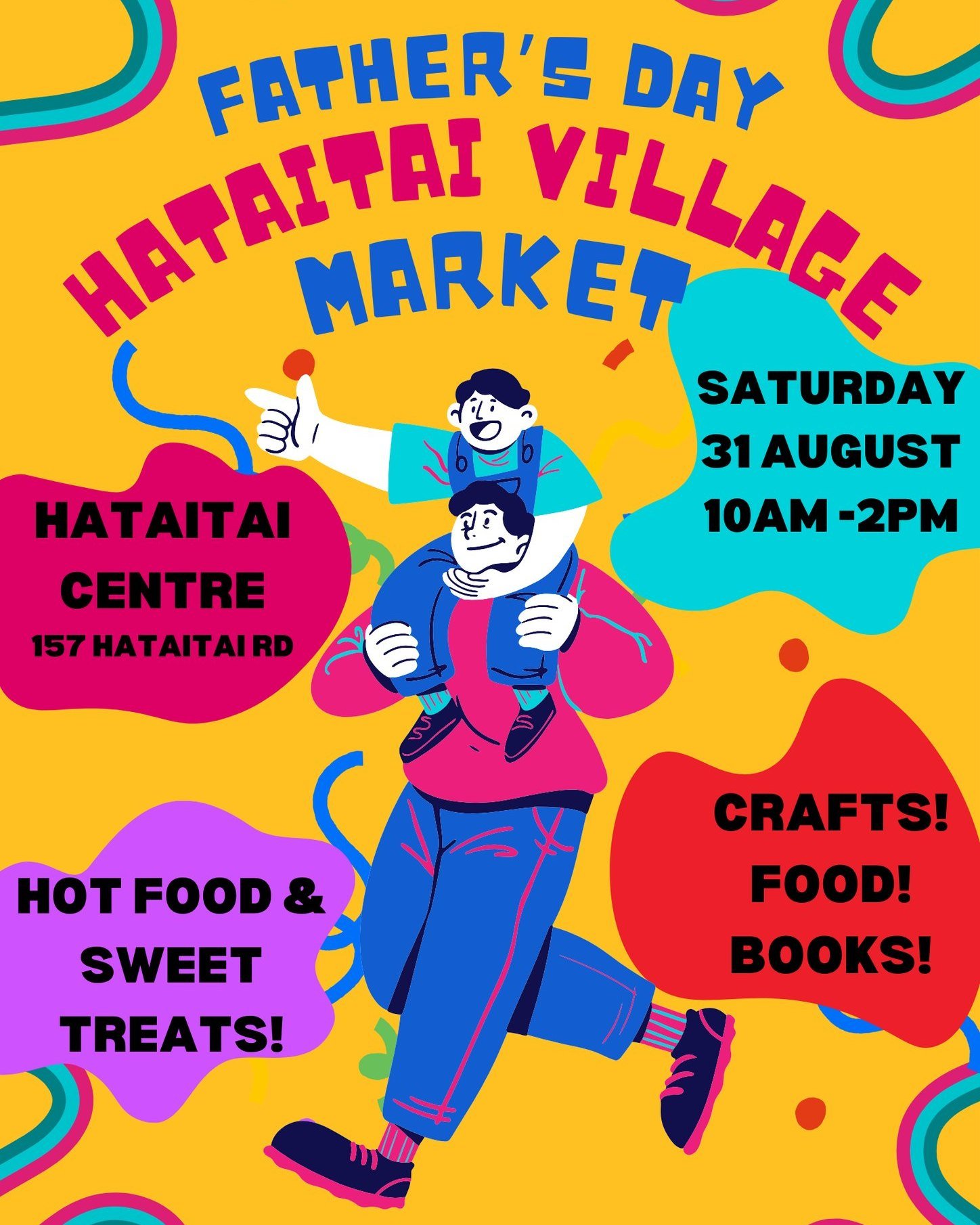 It's just one week out from our Father's Day Market on Sat 31 Aug!
Come along for some amazing arts, crafts and local wares. Get your face painted or have some scrumptious spanakopita!

10am- 2pm at The Hataitai Centre
157 Hataitai Rd

Stalls include