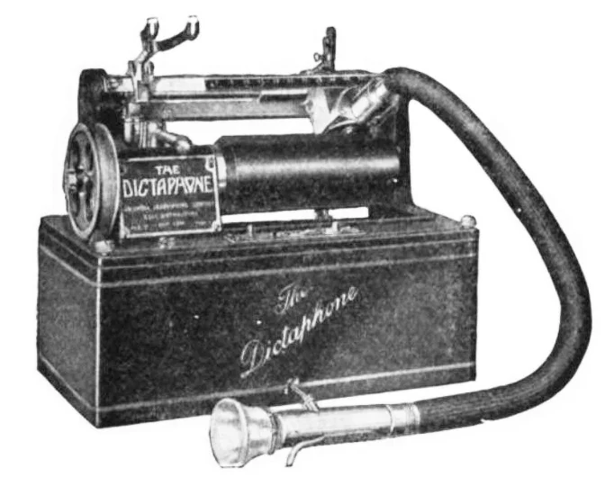 Dictaphone from 1920s. Photo is credited to the Columbia Phonograph Co.