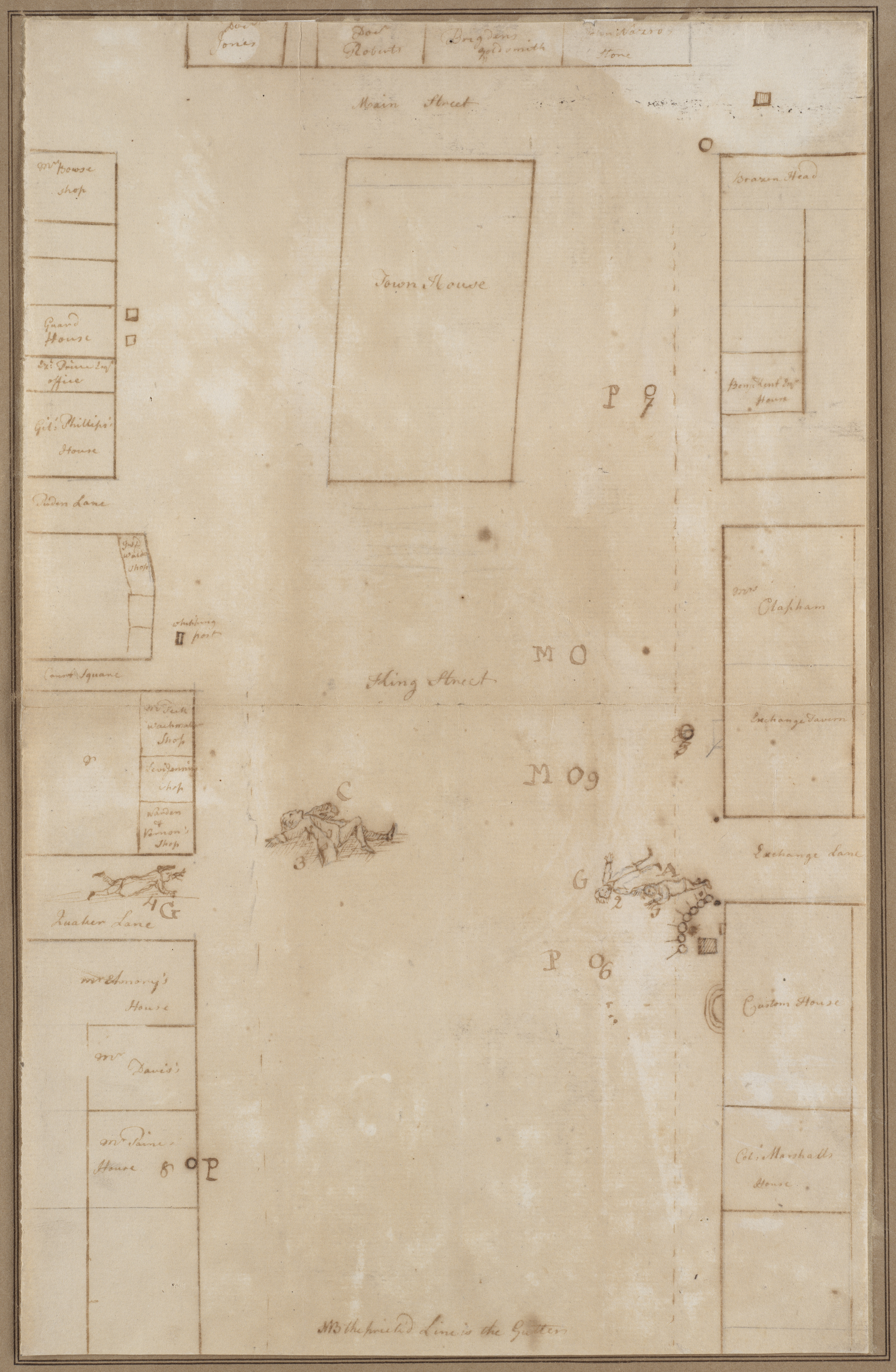 Planned Boston massacre, 1770 (diagram by Paul Revere) - Map reproduction courtesy of the Norman B. Leventhal Map Center at the Boston Public Library