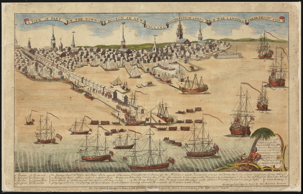 Ships of war, Boston 1768 (drawing by Paul Revere) - Map reproduction courtesy of the Norman B. Leventhal Map Center at the Boston Public Library