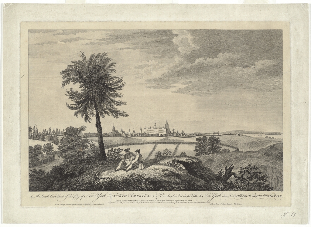 SW view of New York city, 1763 - Map reproduction courtesy of the Norman B. Leventhal Map Center at the Boston Public Library