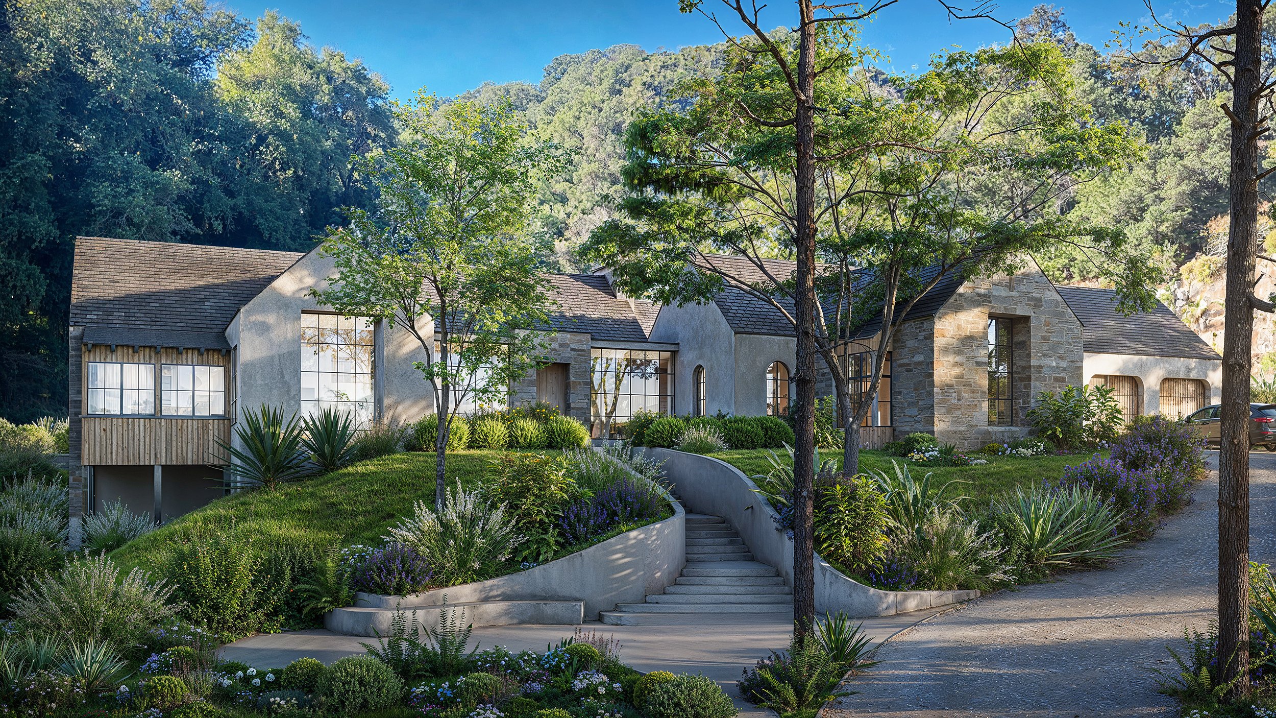 Modern Limestone Hill Country Villa: 3-Bedroom Architectural Rendering
