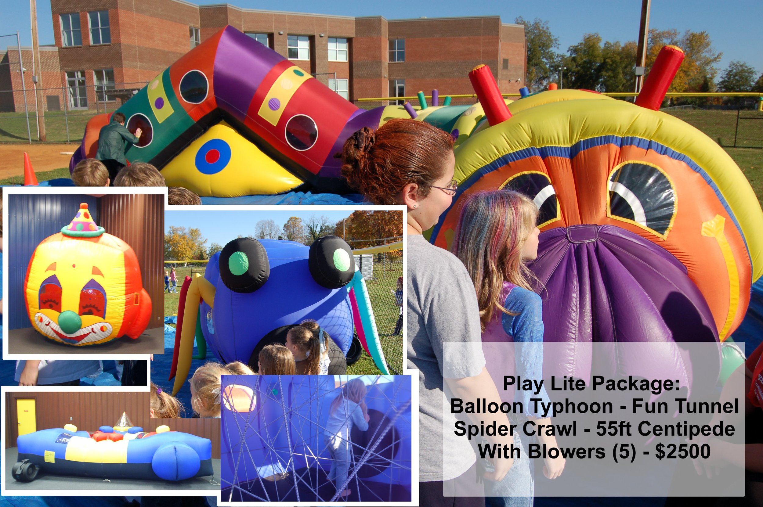 Priced to sell... $1800 Centipede weighs maybe 100 lbs - Very Easy to carry in and setup. The other 3 can all be carried in on one trip. We rented out the Centipede all the time for $300 per event. Balloon typhoon $100 to $200 per event.