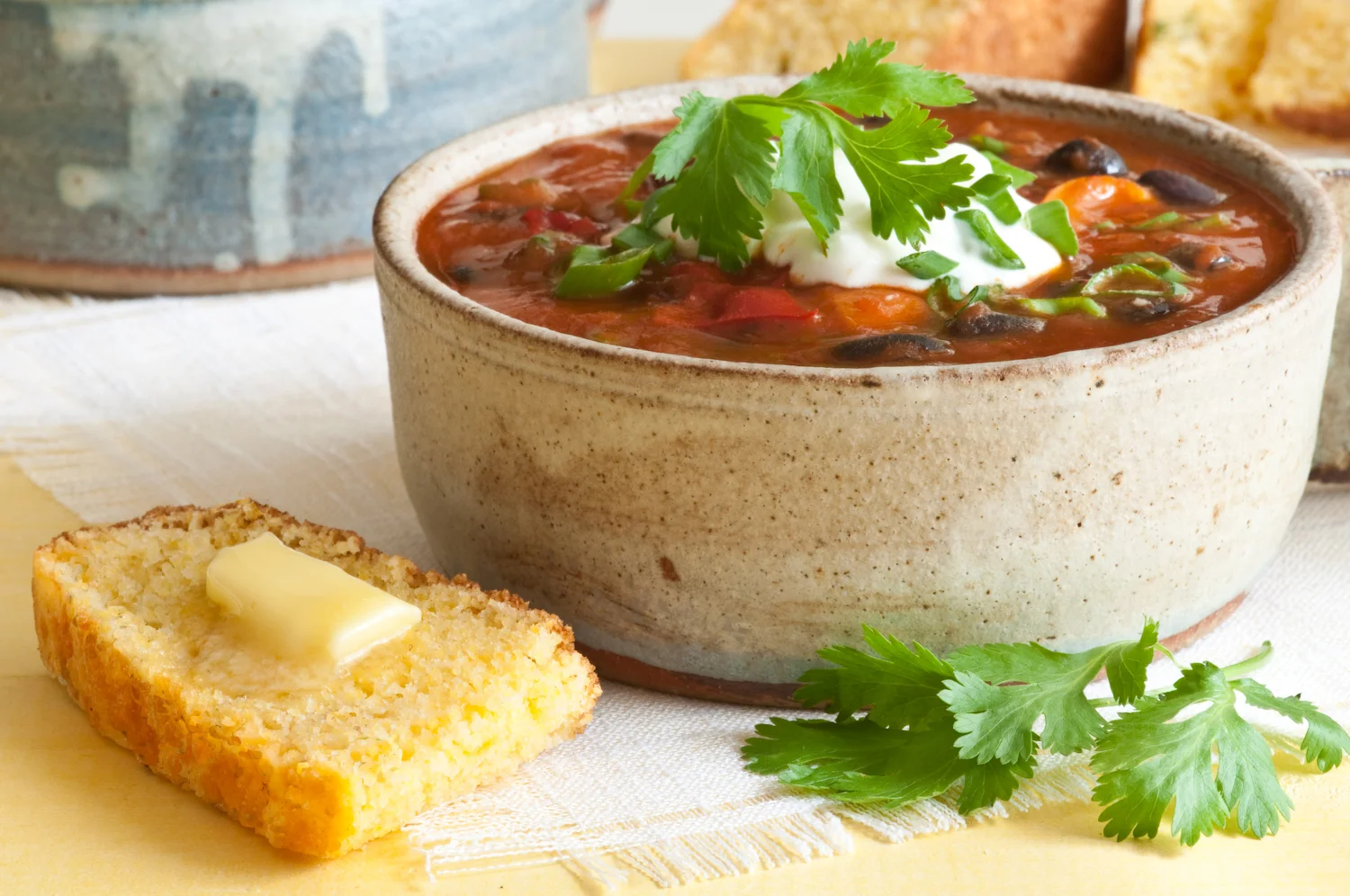bowl chili, bacon fat cornbread