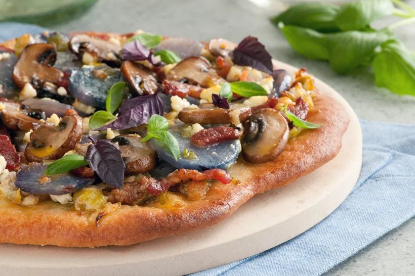 potato, mushroom, goat cheese pizza