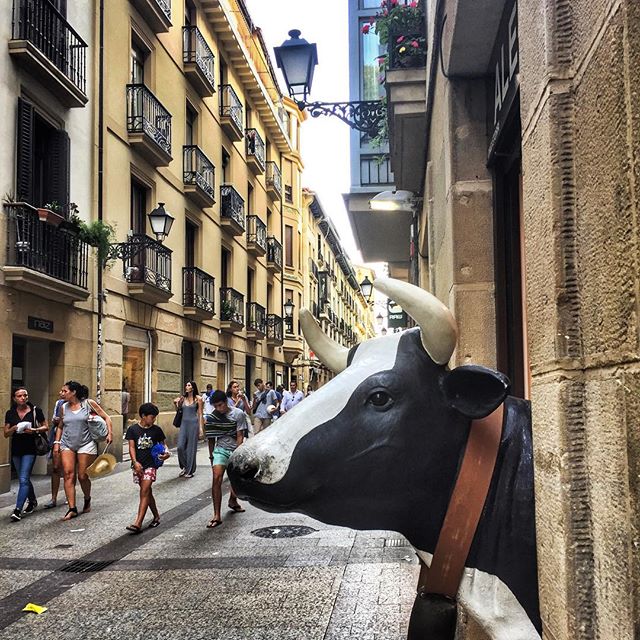 Mooove over! I almost walked right into this guy on the streets of San Sebasti&aacute;n, day drinking is not a good idea for me. #culinarytravel #travelgram #donostiasansebastian #cow #spain #basquecountry #pintxos #instagood #theviewfromhere