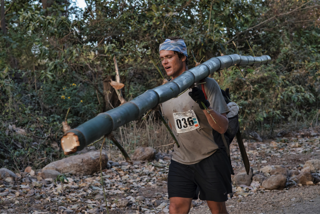Once they had completed this they were given instructions to the next challenge some 10k away which they had to carry their bamboo to.