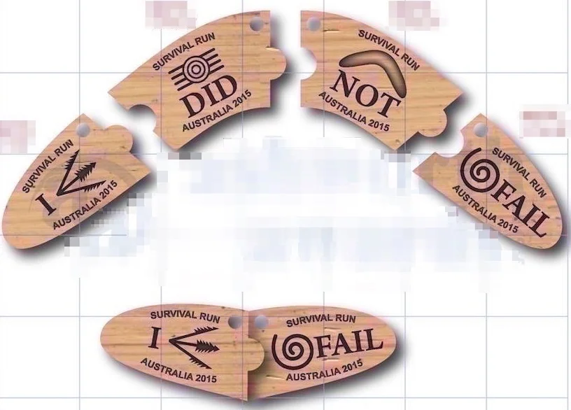 Mockup of Survival Run Australia 2015 Wooden Boomerang Medal/s. 