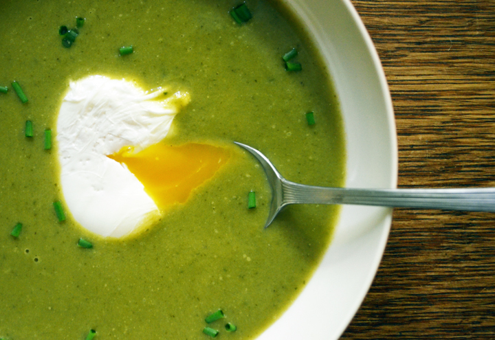 Spring Greens Soup with a Poached Farm Egg