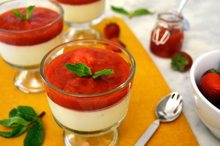 Greek Yogurt Panna Cotta with Strawberry Rhubarb Compote