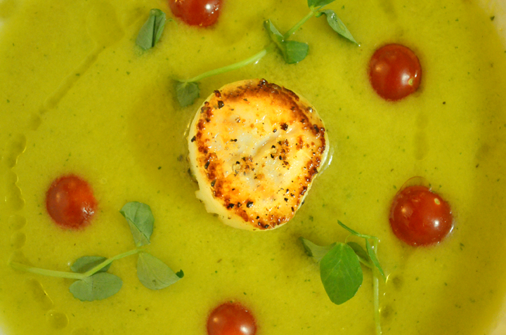 Seared Scallop with Yellow Tomato Gazpacho