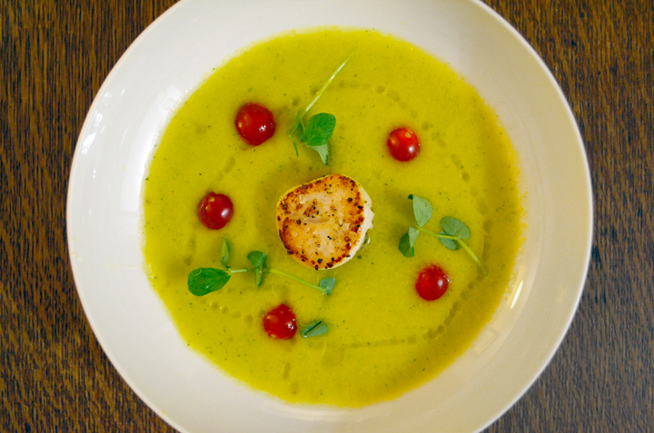 Yellow Tomato Gazpacho with a Seared Scallop