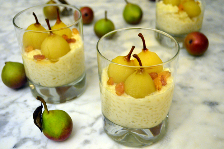 Sweet Vanilla Bean Risotto with Poached Seckel Pears