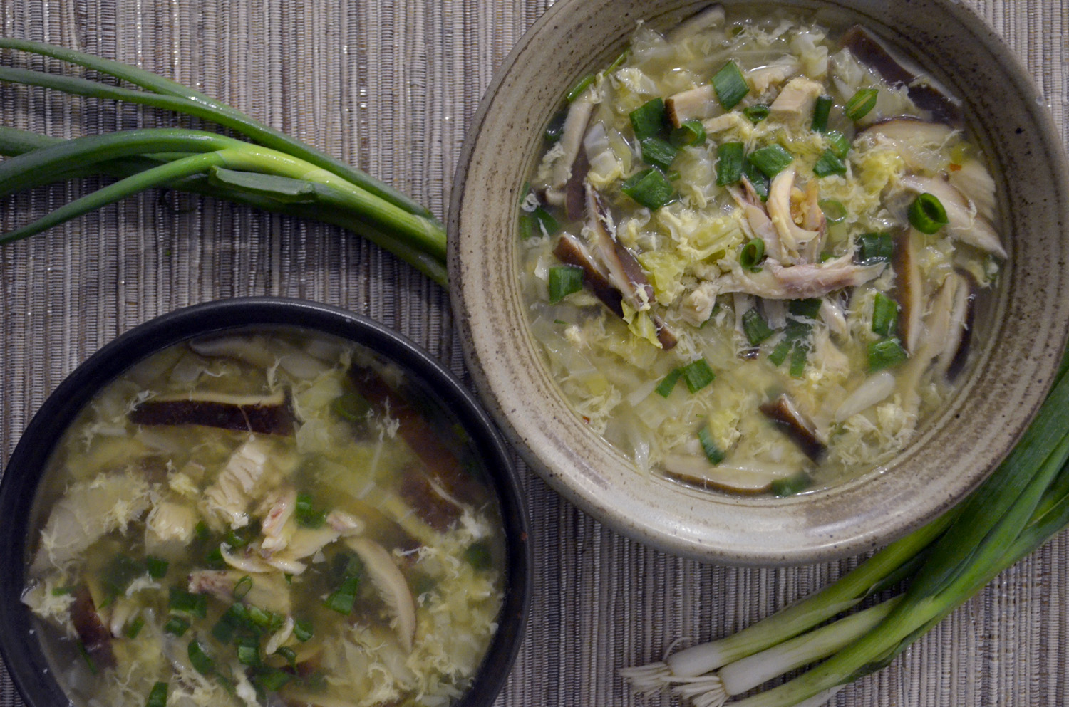 Rise Noodle Egg Drop Soup with Shiitakes, cabbage and Chicken