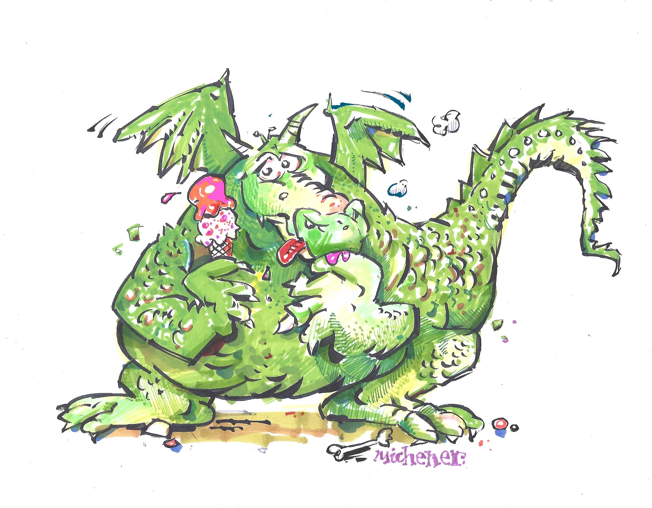 This is a sketch I did for a little boy who was in the hospital. He liked dragons and ice cream (of course!), I heard it brightened his day.
