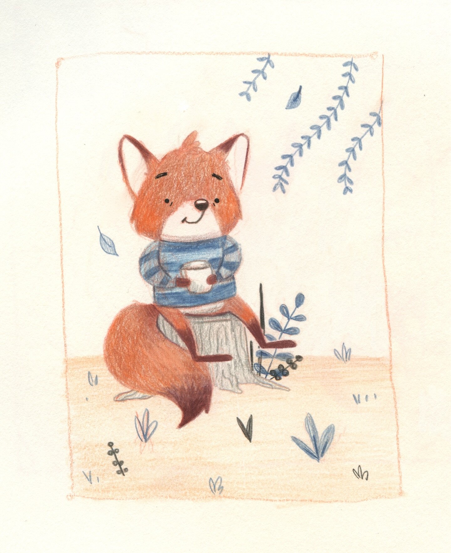 Here&rsquo;s Fox #58 for the #100daydrawing2023 challenge. I used @prismacolor col-erase pencils and scanned it in. Probably 95% of the time color and tone are totally off when scanning and I do a lot of adjusting in @photoshop to get them correct or