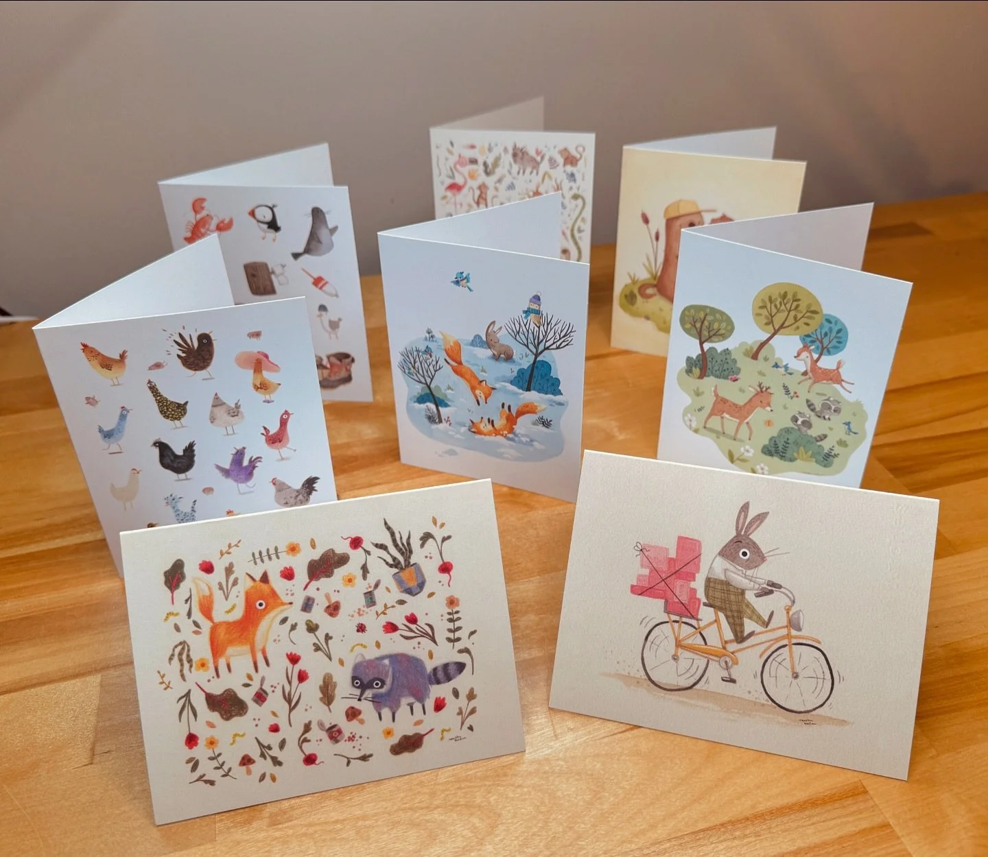 New greeting cards for tomorrow&rsquo;s @grayblueberryfestival. The weather scared us for a moment but it looks like it&rsquo;s going to be a beautiful day! I will have books, prints, cards, stickers, and limited original paintings. 

The festival ru