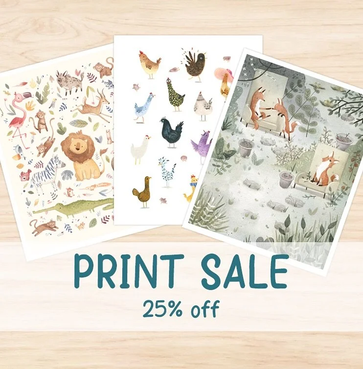 For a limited time, 25% off all regular prints in my online shop! Enter code SALE25 at checkout to get your discount! Sale is running from now until November 25th. I don&rsquo;t run sales very often so this is your chance to get some cute artwork at 
