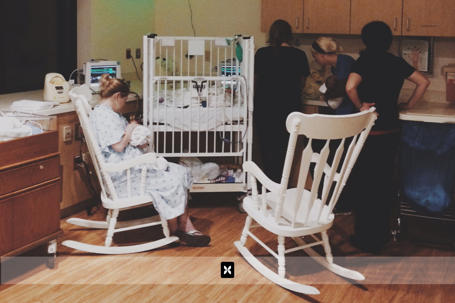 The twins occupy a crib and a back corner in the NICU. The nurses know us well and many of them have gone out of their way to help us, instruct us and give us advice on taking care of our kiddos. 