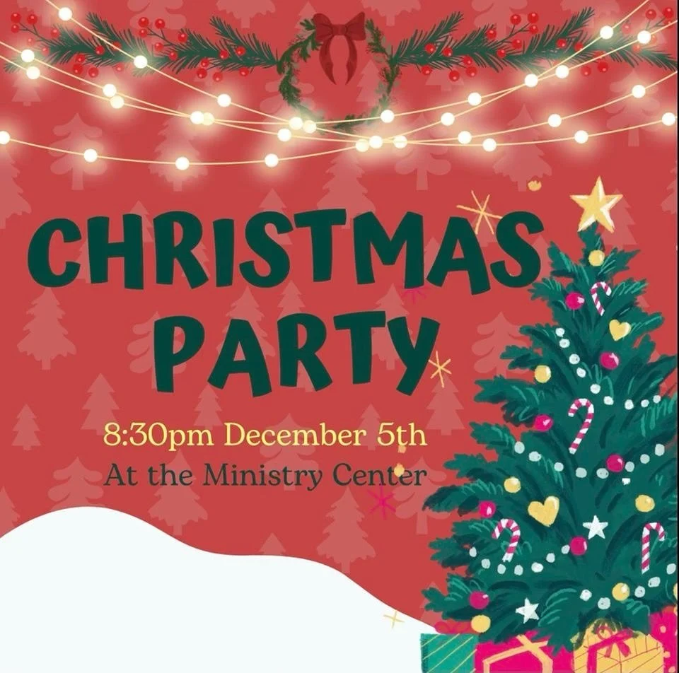 Mark your calendars for Thursday, December 5th at 8:30 pm, because we&rsquo;re having our annual Christmas party at the MC! 

Join us for an epic gingerbread house competition, cookie decorating, a holiday movie, and most important of all, fellowship